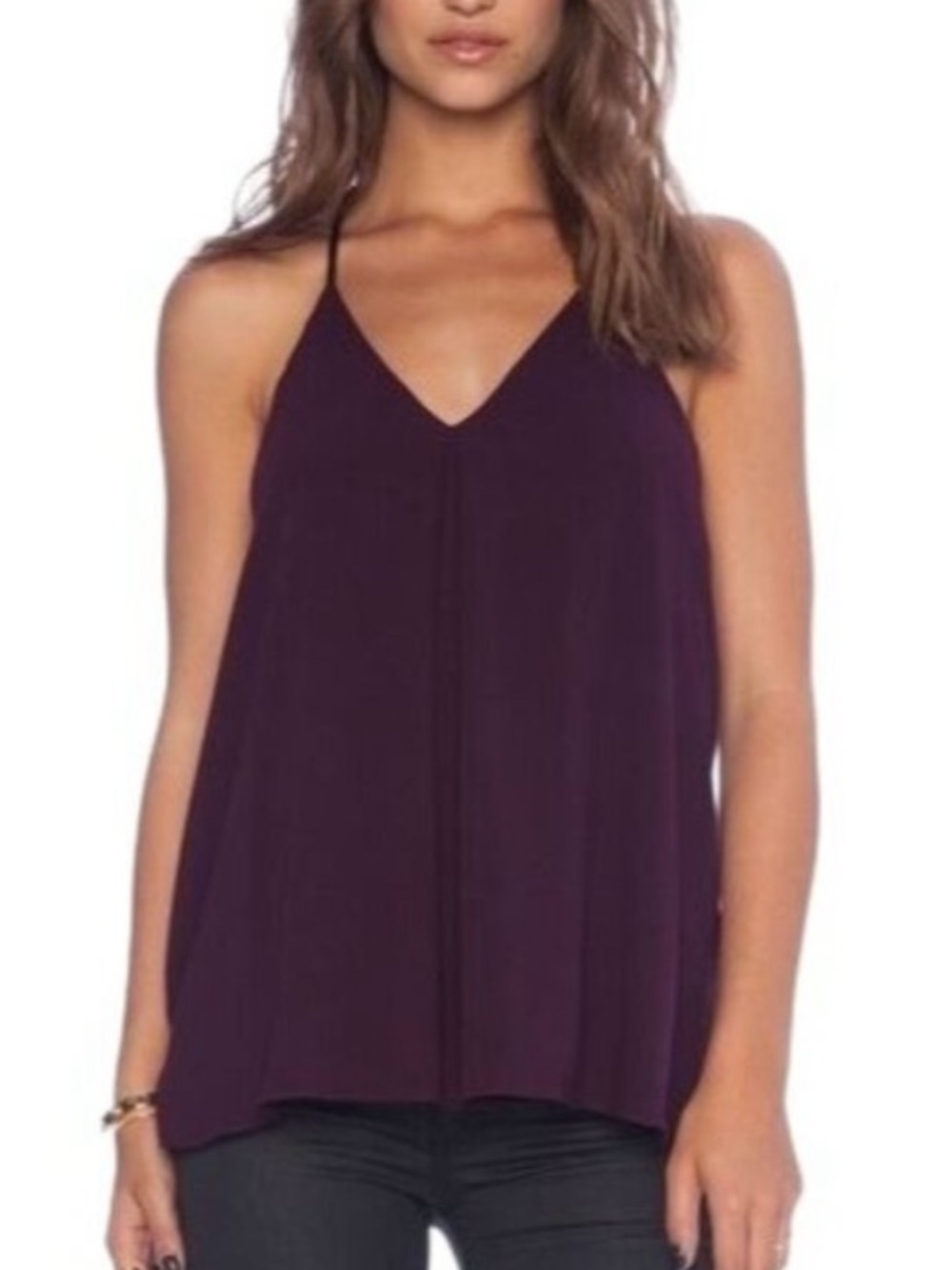 Alice + Olivia Guenda Black V-Neck Camisole with Leather Racerback straps - Picture 2 of 13